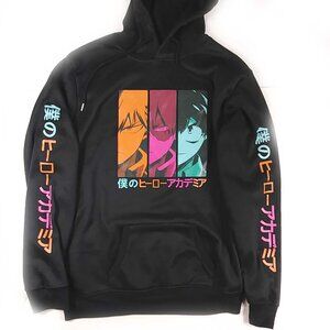My Hero Academia Bakugo, Izuku, Todoroki Black Pullover Hoodie Size Large